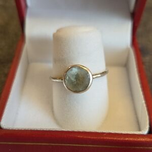 Hammered Sterling Ring With Mossy Green Stone, Size 6